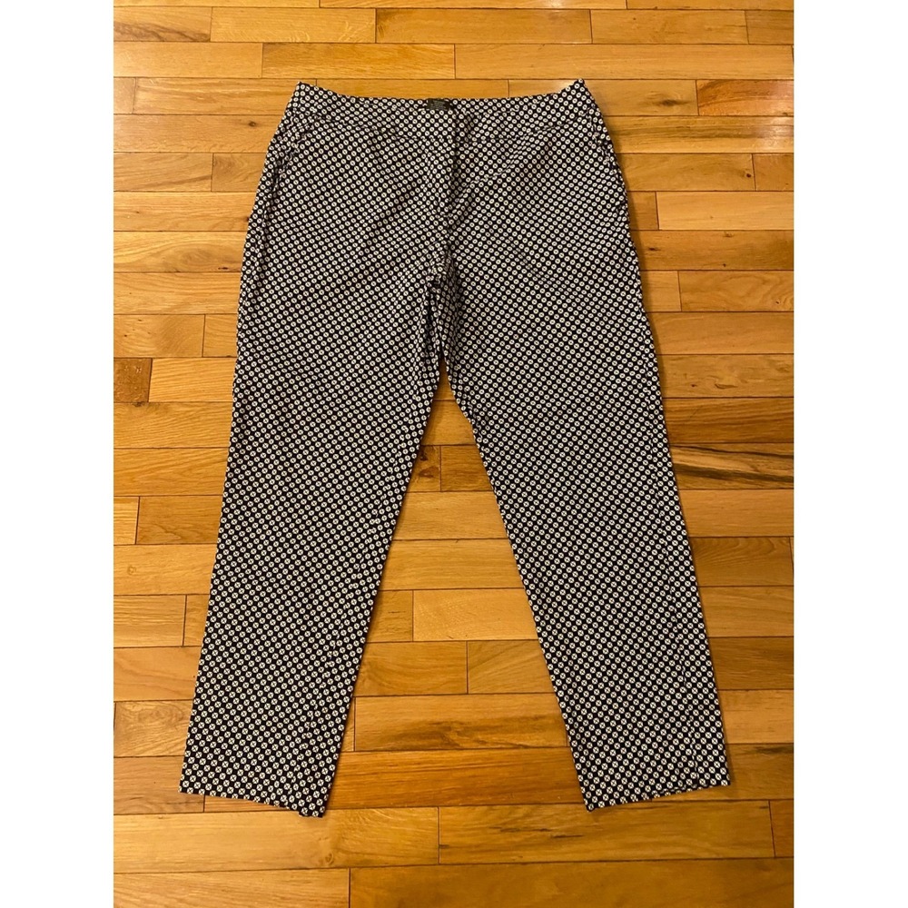Valerie Bertinelli Womens‎ Navy White Geometric Print Straight Leg Pants Size 10